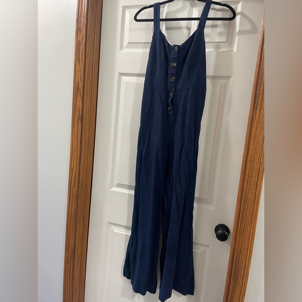 Navy Blue Button-Down Jumpsuit